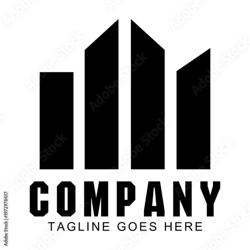 Modern minimalist real estate logo featuring black geometric city skyscrapers