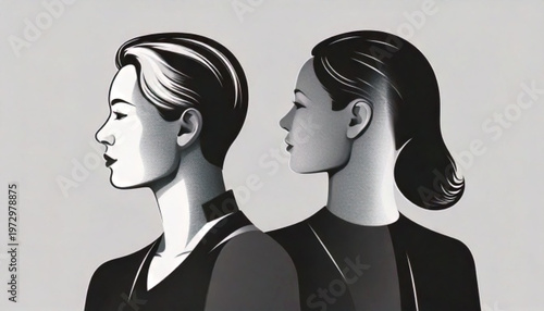 Two people facing opposite directions in profile view.