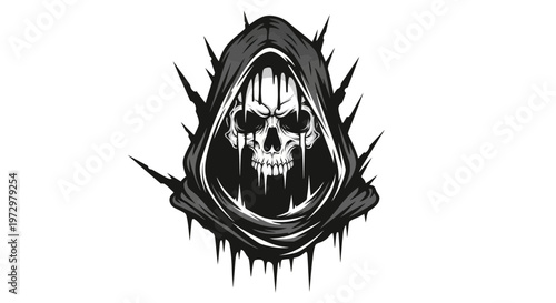 Grim Reaper Skull Hooded Figure Spiky Edges Dark Fantasy Illustration