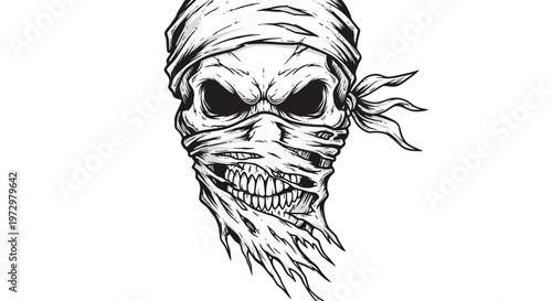 Scary Skull with Bandana and Ripped Face
