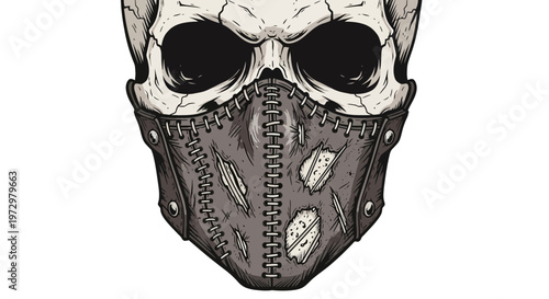 Scary Skull with Leather Mask and Stitches