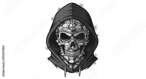 Skull with Goggles and Hoodie, Skull Pattern Face, Grungy Style