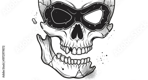 Skull with Goggles, Broken Jaw, Grunge Style