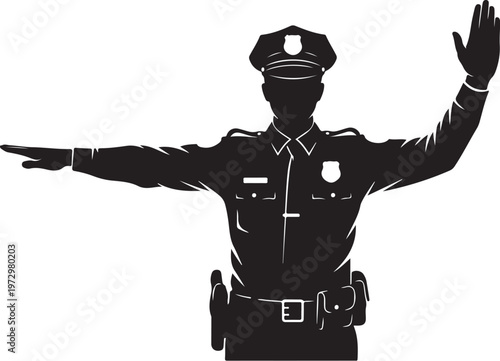 Black silhouette police officer directing traffic