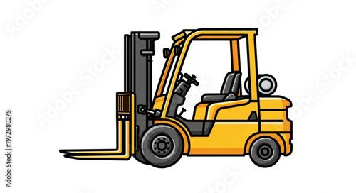Yellow Forklift Truck Illustration with Black Outlines.