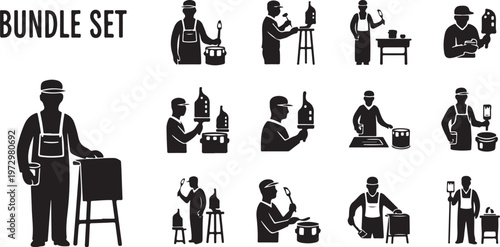 Bundle set of painter working in various positions and actions