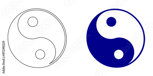 Minimalist Navy Blue Yin Yang Vector Icon with Taoist Symbolism and Outline Style for Balance Harmony and Zen Spirituality Concepts