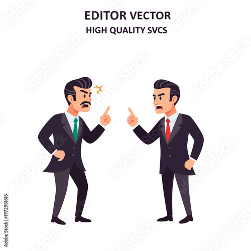 Two businessmen arguing, pointing fingers, conflict, disagreement, business dispute, office confrontation