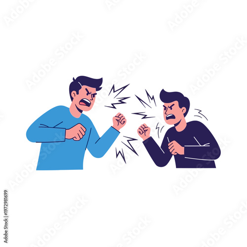 Two men arguing, shouting and fighting, conflict, disagreement, anger, tension