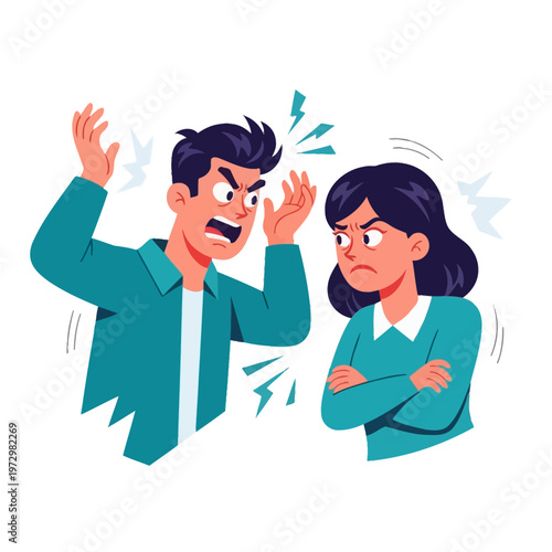Angry Couple Arguing, Relationship Conflict, Frustration and Disagreement Illustration