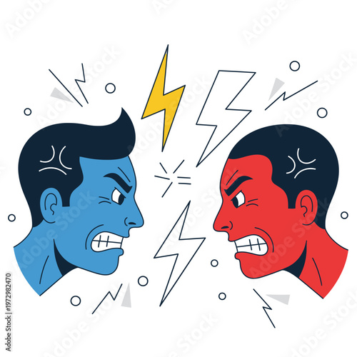 Angry Men Arguing, Conflict and Disagreement, Vector Illustration