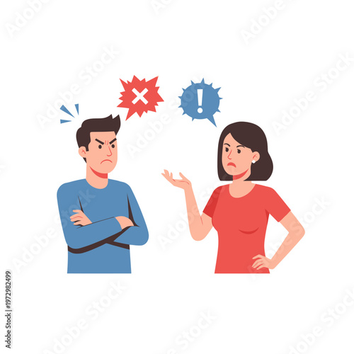 Angry couple arguing, conflict and disagreement, relationship problems illustration