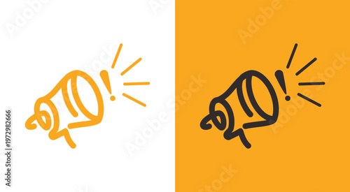 Handdrawn megaphone illustration on contrasting backgrounds for announcements and promotions.