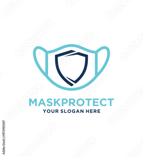 Mask Protect Logo Design Shield and Face Mask Combination.