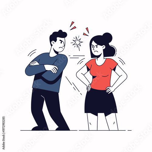 Couple arguing, conflict and disagreement, relationship problems, flat vector illustration