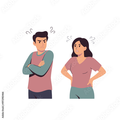 Couple Arguing, Frustrated Man and Woman with Angry Expressions and Crossed Arms