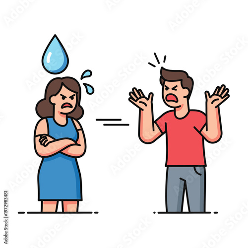 Couple arguing, frustrated woman and angry man, conflict, disagreement, relationship problems