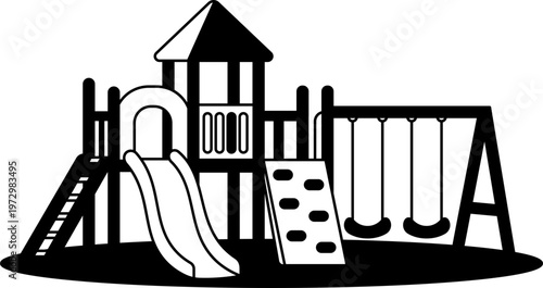 Playground Equipment with Swings and Slide icon outline