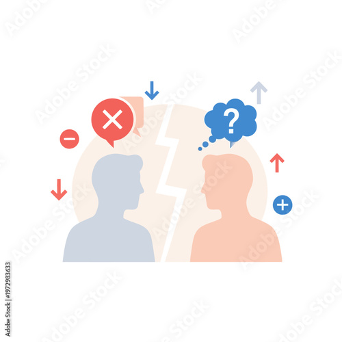 Conflict and disagreement between two people, communication breakdown, decision making, opposition