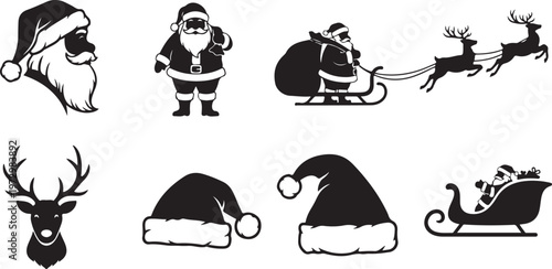 Black and white Christmas icons and symbols set collection