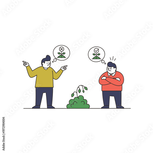 Disagreement over business growth, one person sees failure, the other success