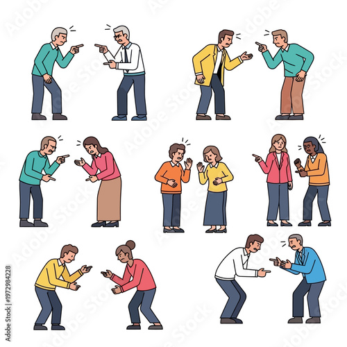Diverse People Arguing and Pointing Fingers, Conflict and Disagreement Concept Illustration