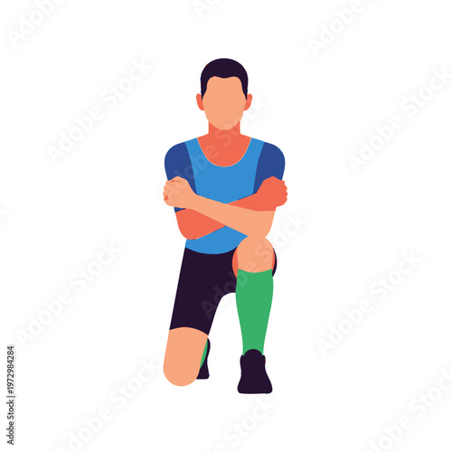 Man Kneeling, Arms Crossed, Wearing Athletic Clothes and Green Compression Socks