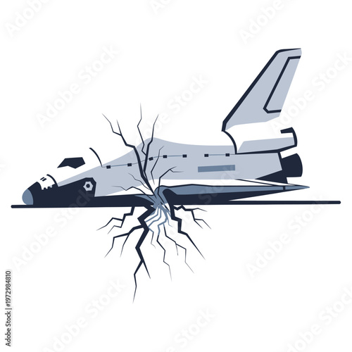 Space Shuttle Breaking Through Cracked Surface