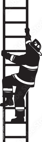 Firefighter climbing ladder silhouette black