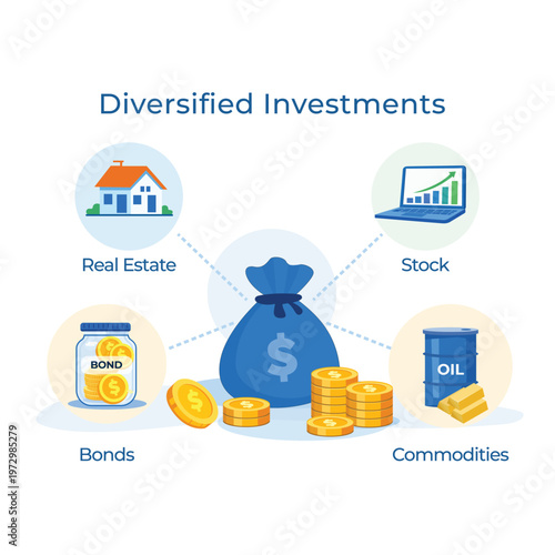 Diversified investments in real estate stocks bonds and commodities