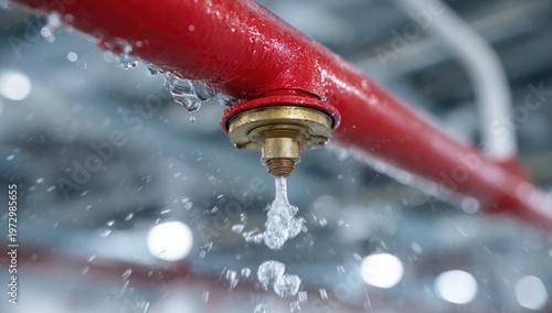 Fire Sprinkler System Activating with Water Spraying Downward.