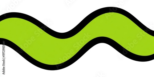 Green Wavy Line with Black Outline on White Background.