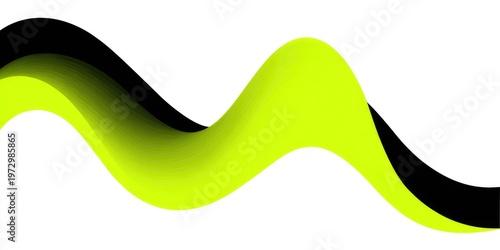 Abstract Neon Yellow and Black Wavy Flowing Smooth Curve on White Background.