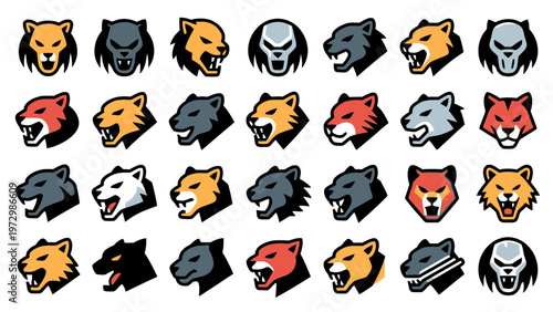 Collection of various animal head icons.