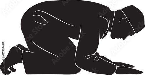 Man in prayer position silhouette person black white
