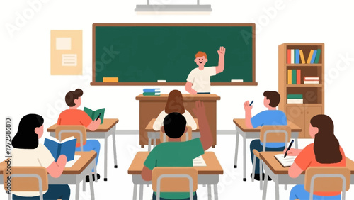 Students in a classroom with teacher.