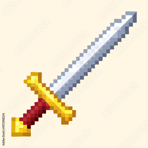 classic fantasy sword pixel art design for basic weapon starter kits and RPG inventory icons for retro gaming and app development