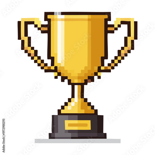 classic winner trophy cup pixel art design for sports game UI and ranking achievement icons for retro style digital gaming projects