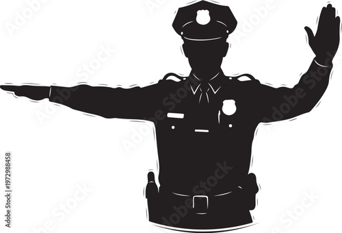 Police officer directing traffic with outstretched arms