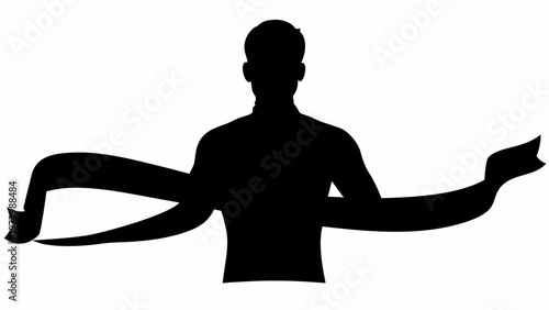 Runner silhouette breaking finish line victorious athlete in motion black vector graphic