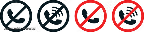 No mobile phone icon set. No Smartphone and Cell Phone Allowed Sign. creative smartphone prohibited and silent mode shapes.Warning red round sign, prohibited symbol.
