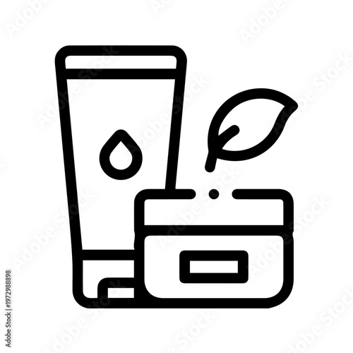 Cream Container Tube Leaf Vector Thin Line Icon