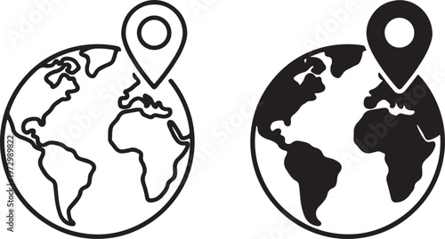 globe location pin icon line and solid gps map symbol vector illustration