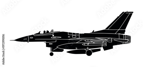  F16 Jet Silhouette Shown Angled Isometric Stock Vector