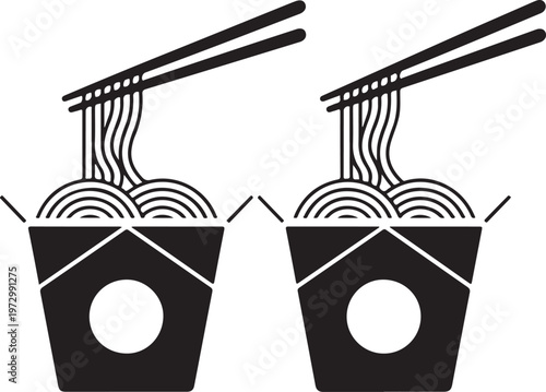 Two takeout noodle boxes with chopsticks silhouette