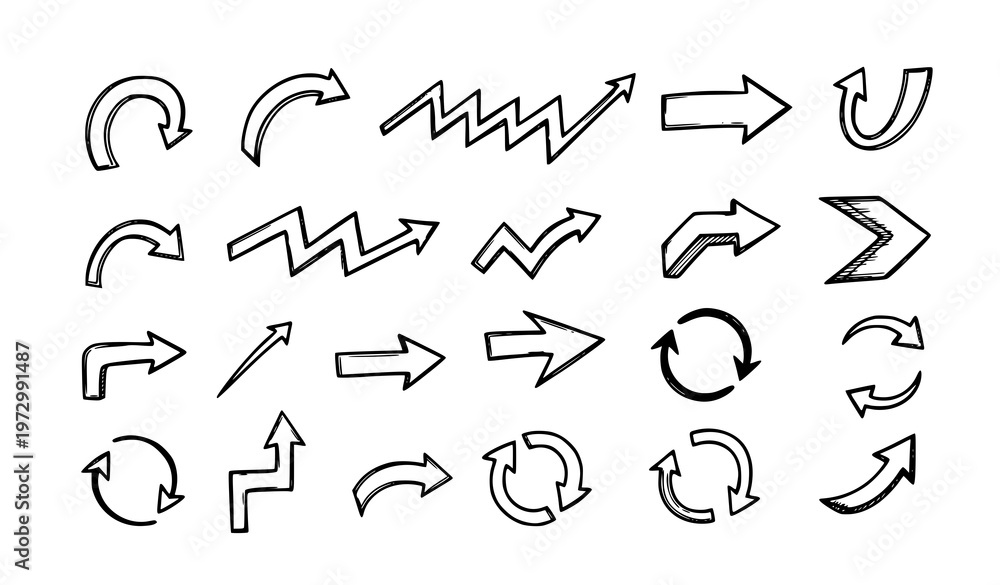 Fototapeta premium Hand drawn arrow doodle set vector illustration isolated