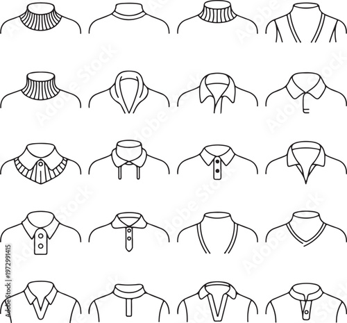 types of t shirt necklines flat sketch vector illustration technical cad drawing template