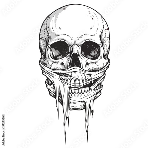 Melting Skull with Dripping Flesh, Horror and Death Concept