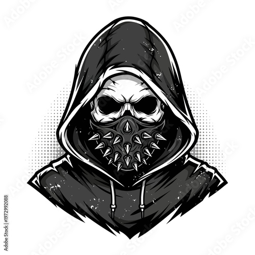 Skull Hoodie Spiked Mask Graphic