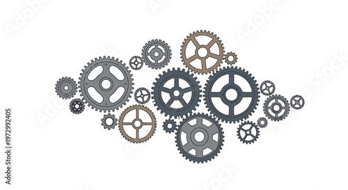 A collection of interlocking metal gears.